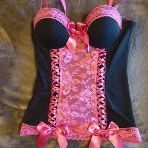 Hot Topic Black and Pink Lace Bustier Chemise